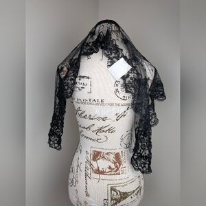 Marshall Fields Black Chantilly Lace Head Veil 40X26 Silk Blend Made In Spain
